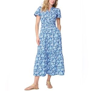 J McLaughlin Blue Floral Poplin Mei Maxi Dress Size Small